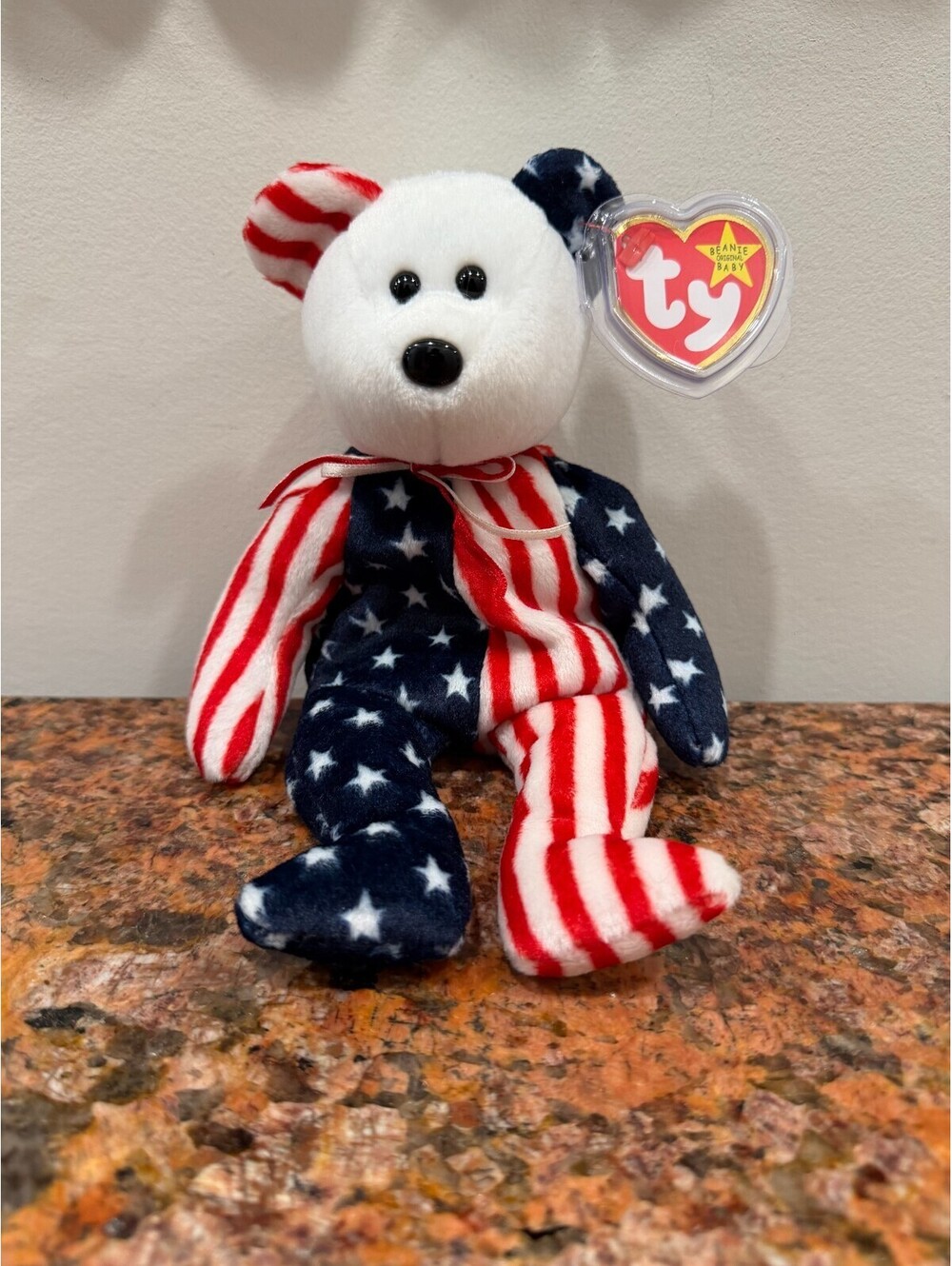 Spangle Ty Beanie Baby Pink Face Patriortic America Bear MWMT DOB July 14 1999